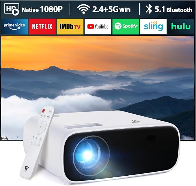 ZDK 2024 New Mini Projector with 5G WiFi, Full HD 1080P, 4K Supports BT 5.1 Projector for Home Cinema, Compatible with Smartphones, Android/iOS/TV Box/PS5/XBOX. (Black, 20000L)