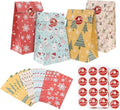 24 Christmas Bags Small Gift Bags with Sealing Stickers Flat Bottom Christmas Paper Bags Gift Bags Small Multipack Christmas Sweets Bags Party Bags Candy Treats Presents Bags Advent Bags for Kids