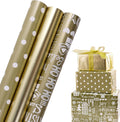 Christmas Wrapping Paper Roll, 3 Rolls 43cm*3m Gold Gift Wrapping Paper,Gold Metallic/White Polka Dot/Christmas Tree Patterns Wrapping Paper for Christmas, Birthday, Wedding, Party, Valentines