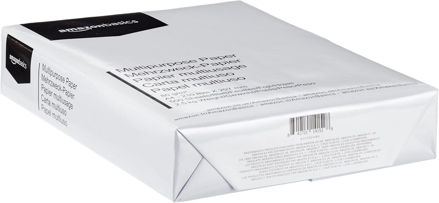 Amazon Basics Multi-Purpose Copy Printer Paper, A4 80 GSM, 2500 Count (Pack of 5), White