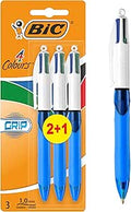 BIC 4 Colours Retractable Ballpoint Pens, Medium Point (1.0 mm) Every-Day Writing Pens with Extra Comfort Grip, Blue, Pack Of 3