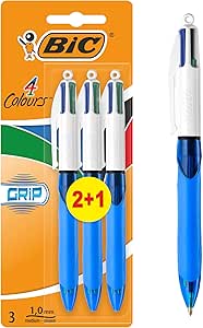 BIC 4 Colours Retractable Ballpoint Pens, Medium Point (1.0 mm) Every-Day Writing Pens with Extra Comfort Grip, Blue, Pack Of 3