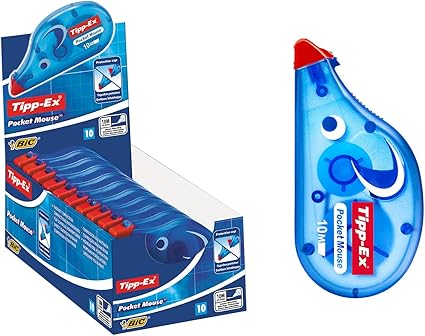 Bic Tipp-Ex Pocket Mouse Correction Tapes, Box of 10 - with 10M-Long of Extra Tear-Resistant Plastic Tape, White