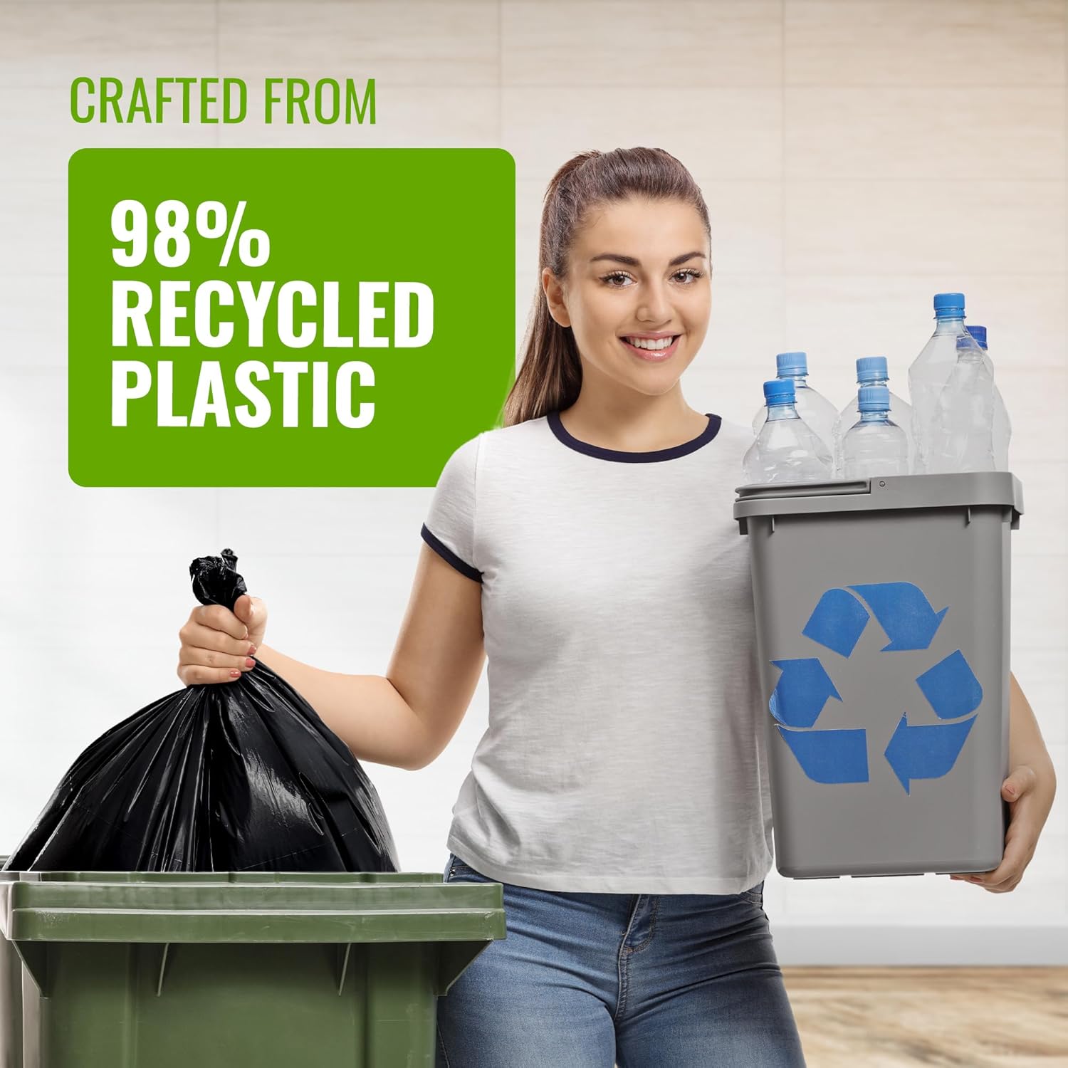 EcoBag 50-Pack Recyclable Refuse Sacks, 100L, Leak-Resistant, Eco-Friendly