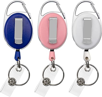 3 Pack Badge Holder with Clip, Badge Reels Retractable Heavy Duty Keychain with Key Belt Reel for Key Ring ID Card Badge Holder