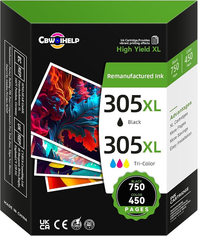305XL Ink Cartridges Black and Colour Replacement for HP 305 Ink Cartridge, Printer Ink 305 Compatible with HP Envy 6000 6020e 6032e, DeskJet 2700 2700e 2710e 2722e 2800e 2810e 2820e (2 Pack)