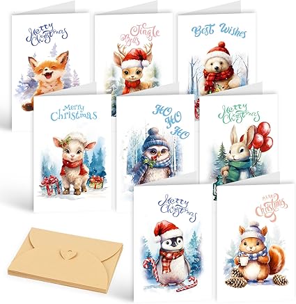 VEYLIN Christmas Cards Pack of 16 Christmas Cards Seasonal Greeting Cards Christmas Card Multipack Eco Friendly Cards & Envelopes