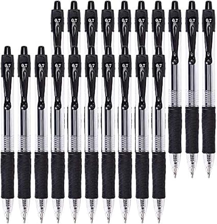 Gel Pens, 0.7mm Retractable Rollerball Pens Black ink Smooth Pens for Adult Writing Note Taking Office Supply, Pack of 20