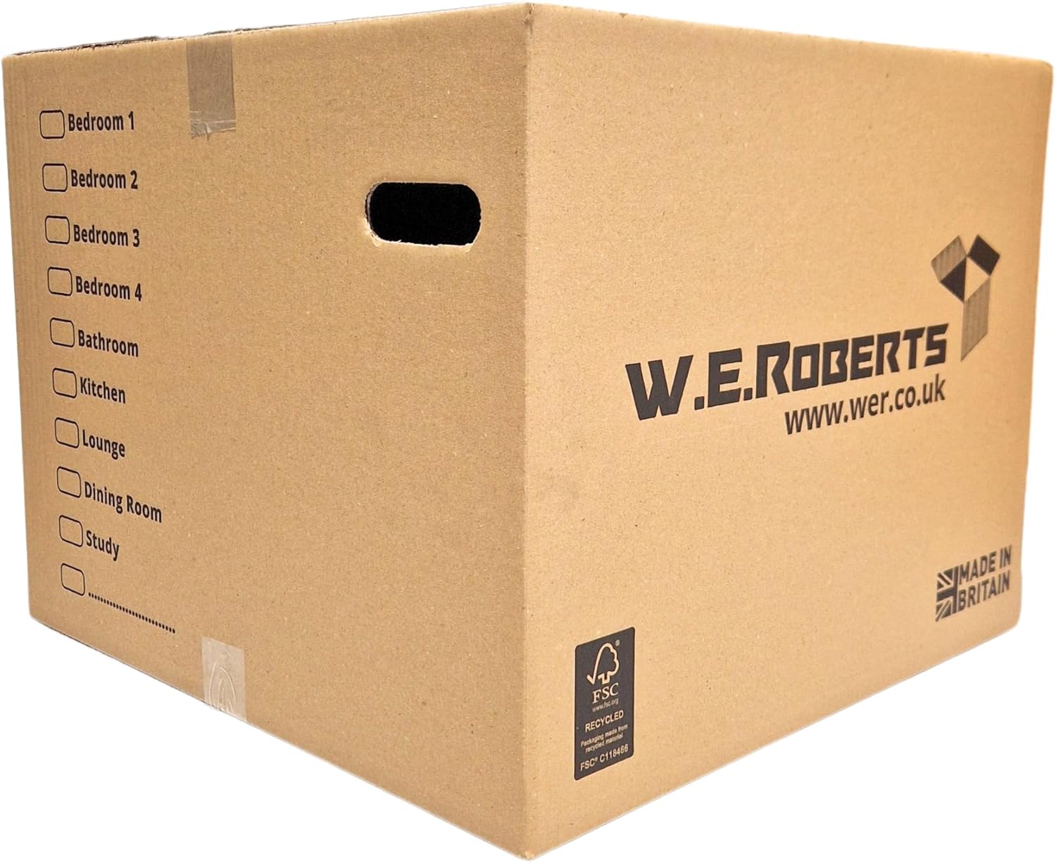 W.E. Roberts 10 Strong Extra Large Cardboard moving Boxes. Packing boxes for moving house with Printed Room List and Carry Handles 52cm x 52cm x 40cm cardboard Boxes
