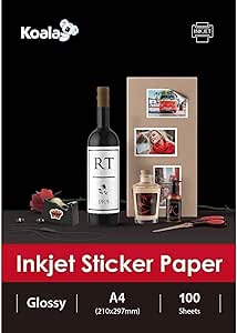 KOALA Inkjet Self Adhesive/Sticky Back White Glossy Photo Paper, Label Printing Paper, A4, 100 Sheets
