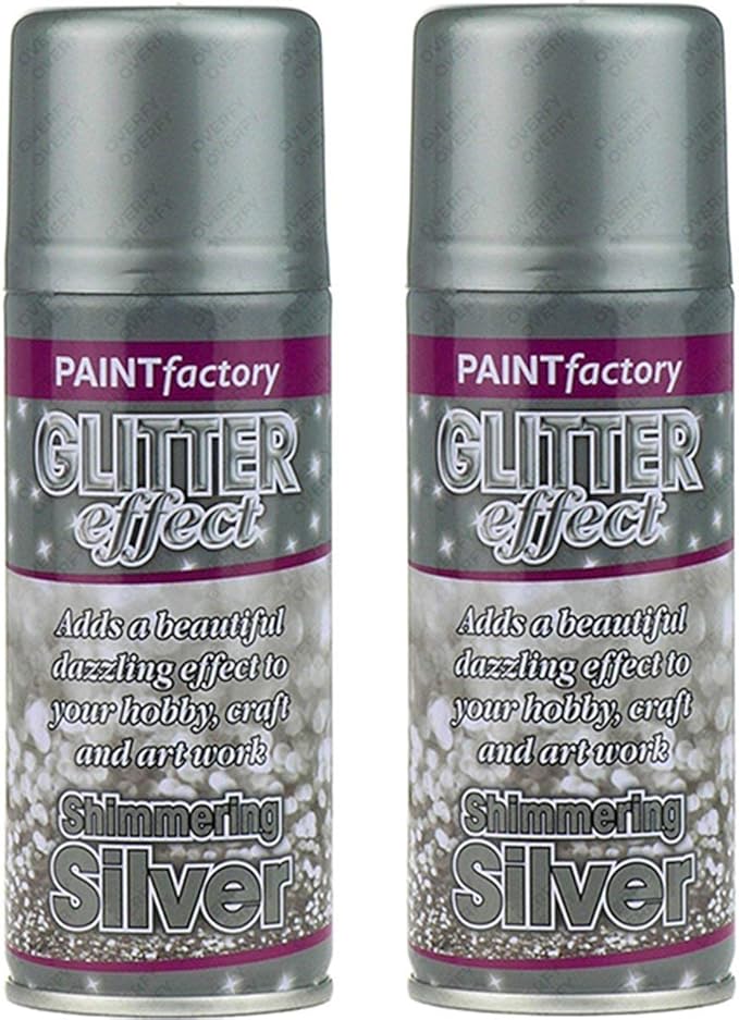 Silver Glitter Effect Colour Spray Paint Decorative Creative Crafts 200ml x2