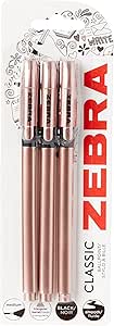 ZEBRA Pen Z Grip Black Pens Ballpoint, Super Trendy Rose Gold Ballpoint Pens With Triangular Barrel, Black Ink, Reliable Black Biro Multipack For Everyday Use - Medium Point, 3 pk