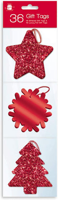 36 Red Glitter and Luxury Foil Xmas Gift Tags With Thread
