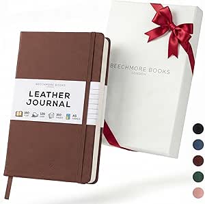 Beechmore Books Lined Journal Notebook, 5.8 x 8.3 inch, A5 160 Lined Pages, Hardcover Leather Journals for Women, Men, Writing and Notebooks for Work - 120 GSM Thick Paper, Gifts Box Included