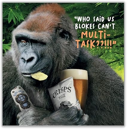 Virtual Safari, Multi-Task Birthday Card for Him, Funny Birthday Card for Him, 6 x 6 inches, multi-coloured