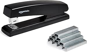 Amazon Basics Stapler with 1000 Staples, 25 sheet capacity, anti-slip rubber base, Home, Office, Black
