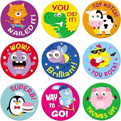 Sweetzer & Orange Teacher Reward Stickers – 1008 in 9 Designs, 1-Inch Motivational Sticker for Kids, Potty Training Reward and Teacher Supplies for Classroom
