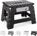 HOUSE DAY Folding Step Stool 9 Inch, Sturdy Foldable Stool with Carry Handle, Collapsible Step with Non-Slip Surface for Kids And Adults, Portable & Compact Design for Kitchen, Bathroom, Camping-Black