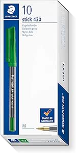 STAEDTLER Stick 430 M-5 Ballpoint Pen Medium - Green (Box of 10)