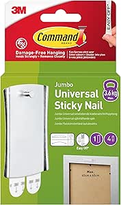 Command Large Metal Universal Picture Hanger, 1 Hook + 4 Adhesive Strips, Damage-Free Hanging for Frames, Mirrors, Wall Decor and Clocks, Holds 3.6 kg
