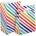 RFWIN 20Pcs Party Bag Kraft Paper Candy Bags, Rainbow Stripe Kids Birthday Bags with Stickers, Gifts Sweets Bags for Baby Shower Wedding Valentines' Day