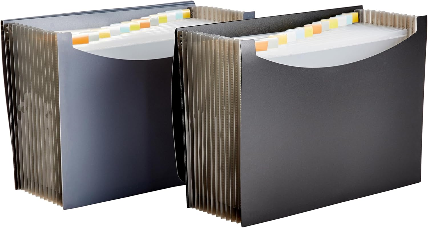 Amazon Basics Expanding File, A4 Size, 2 Pack, Black & Gray