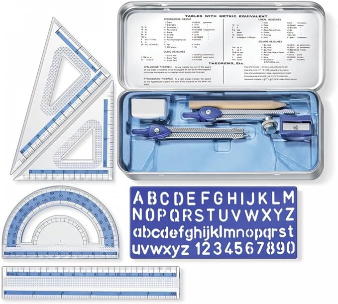 STAEDTLER 557 10 Noris Maths Set with Storage Tin (10 Pieces including Compass, Ruler, Protractor and Set Squares)