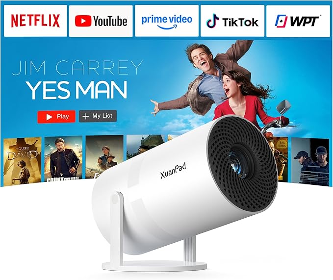 [Compatible with Netflix & 16000L Electric Focus] Mini Projector – WiFi & Bluetooth, XuanPad 1080P Supported, Portable Projector with 210° Rotatable Stand, Auto Keystone, Dust Removal & Cooling Design