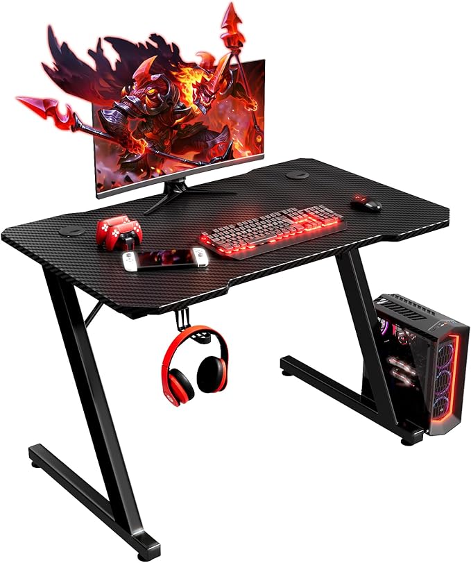 Homall Gaming Desk 80 x 52 cm PC Computer Desk Z Shaped Computer Table PC Gaming Table Gamer Desk for Home Office, Desk with Headphone Hook, Black