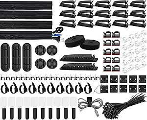 SOULWIT 200PCS Cable Management Kit,4 Cable Sleeves,37 Cable Clips,7 Cable Holders,10 Zip Tie Mounts,20 Cable Clip Nails,100 Cable Fastening Ties,20+2 Roll Cable Straps for TV PC Computer Under Desk Visit the SOULWIT Store