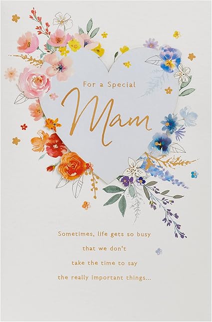 UK Greetings | Birthday Card For Mam | Happy Birthday Gifts | Her, Girls, Women | Cute Design With Heart With Watercolour Florals | With Envelope | 155 x 235 mm
