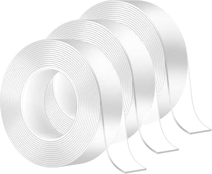 MOKANI 3 Rolls Nano Double Sided Adhesive Tape, 5M/16.4FT Multifunctional Reusable Washable Traceless Transparent Gel Tape, Wall Sticky Strips for Kitchen, Party, Paste Photos Posters, Carpet Fixing