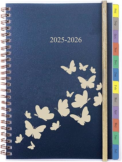 YHH Academic Diary 2025-2026 Week to view A5 Spiral, Weekly & Monthly Planner with Tabs, Pocket, Notes, Timetables, Elastic 2025-2026 Diary, Personal Organiser for School Family Work,Aug.25-Jul.26