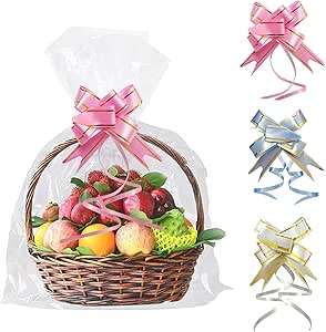 PYGHAP Clear Cellophane Bags, 30 Pieces Gift Cellophane Bags Large, Sweet Candy bags with 30 Pull Bows for Birthday Party Festivals Goodie Favor (50 * 30cm-30PCS)