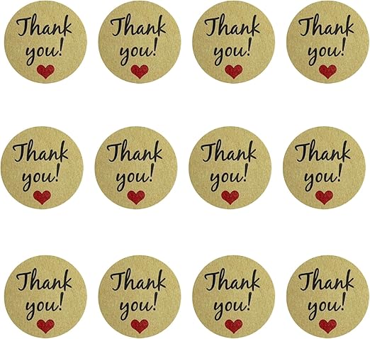120 Pcs Thank You Stickers, 3.2cm Self-Adhesive Thank You Labels, Kraft Thank You Heart Stickers，Business Packaging Gift Cards