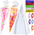 18x32cm Sweet Cone Bags with Twist Ties and Ribbons, 100Pcs Crystal Clear Cellophane Treat Bags, Triangle Sweetie Party Favor Cones Ideal for Halloween, Christmas, Candy Buffets, Baby Shower and More