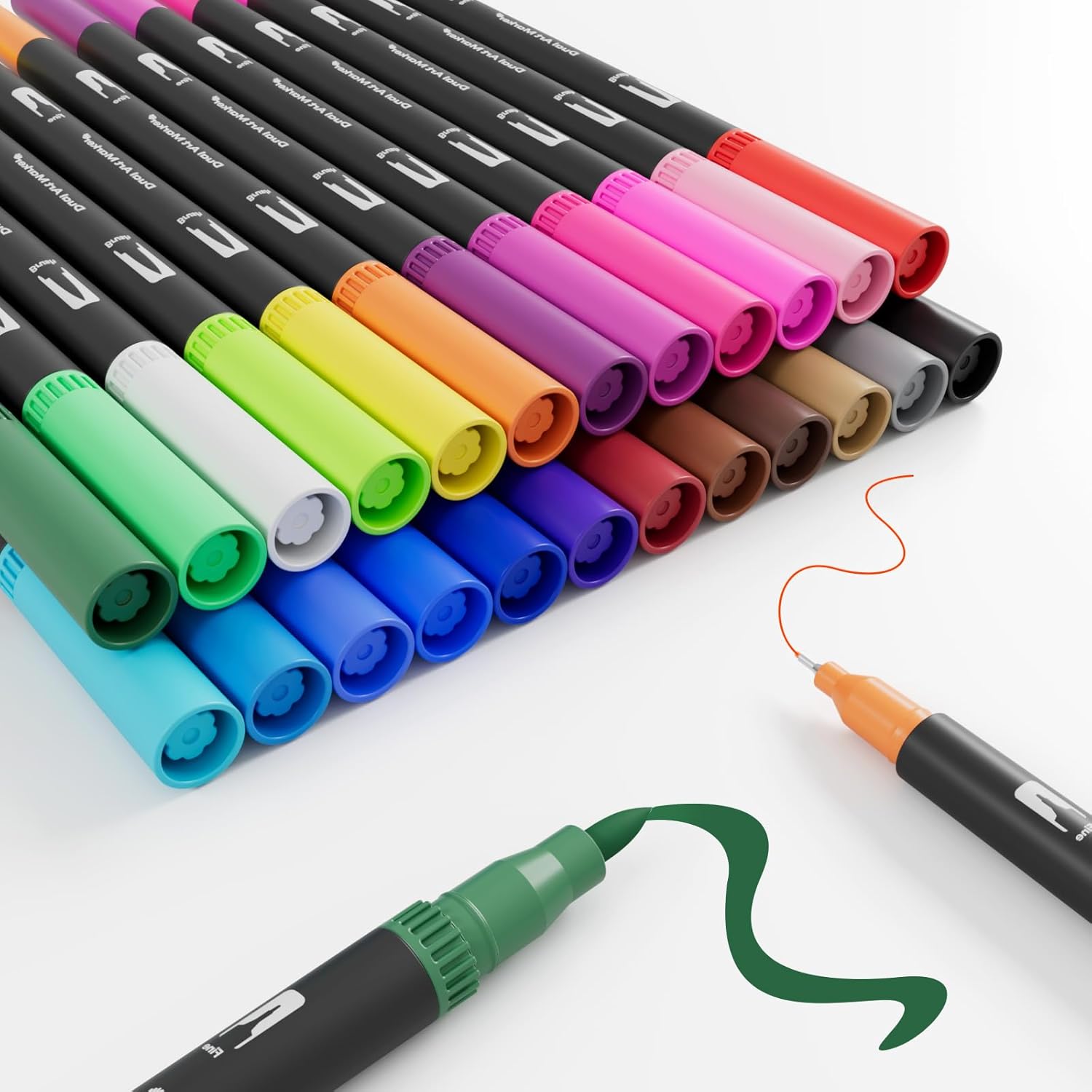 Dual Brush Marker Pens, 24 Colors Fine & Brush Tip for Adults and Kids – Felt Tip for Coloring, Drawing, DIY Projects, Journaling, Scrapbooking, and School Supplies