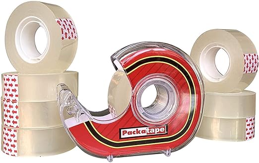 Packatape Cellotape 9 Clear Transparent Rolls 18mm x 33m | Tape Dispenser Included | Ideal for Gift Wrap Christmas Birthday Home or Office | Clear Stationery Tape