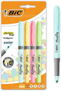 BIC Highlighters Pastel Colours - Grip Highlighter Pens Multipack - Stationery Supplies Pack of 4