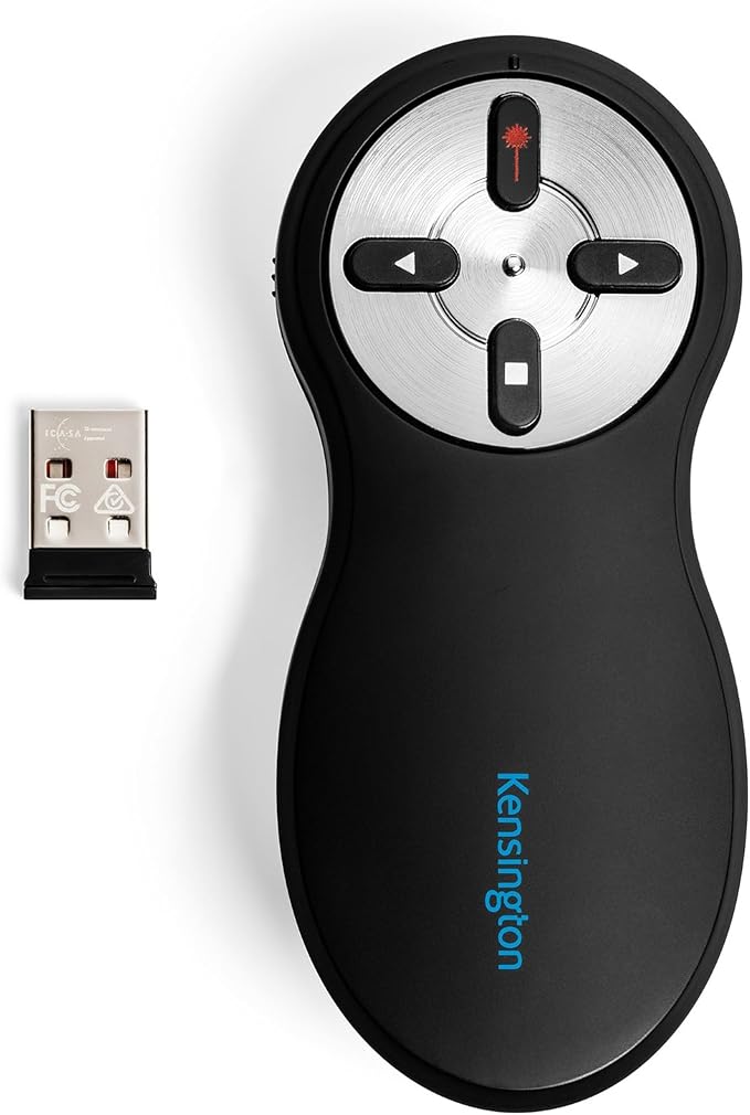 Kensington Wireless USB Powerpoint Presentation Clicker with Red Laser Pointer, Compatible with Windows & macOS - 20 m Range (K33374EUB)