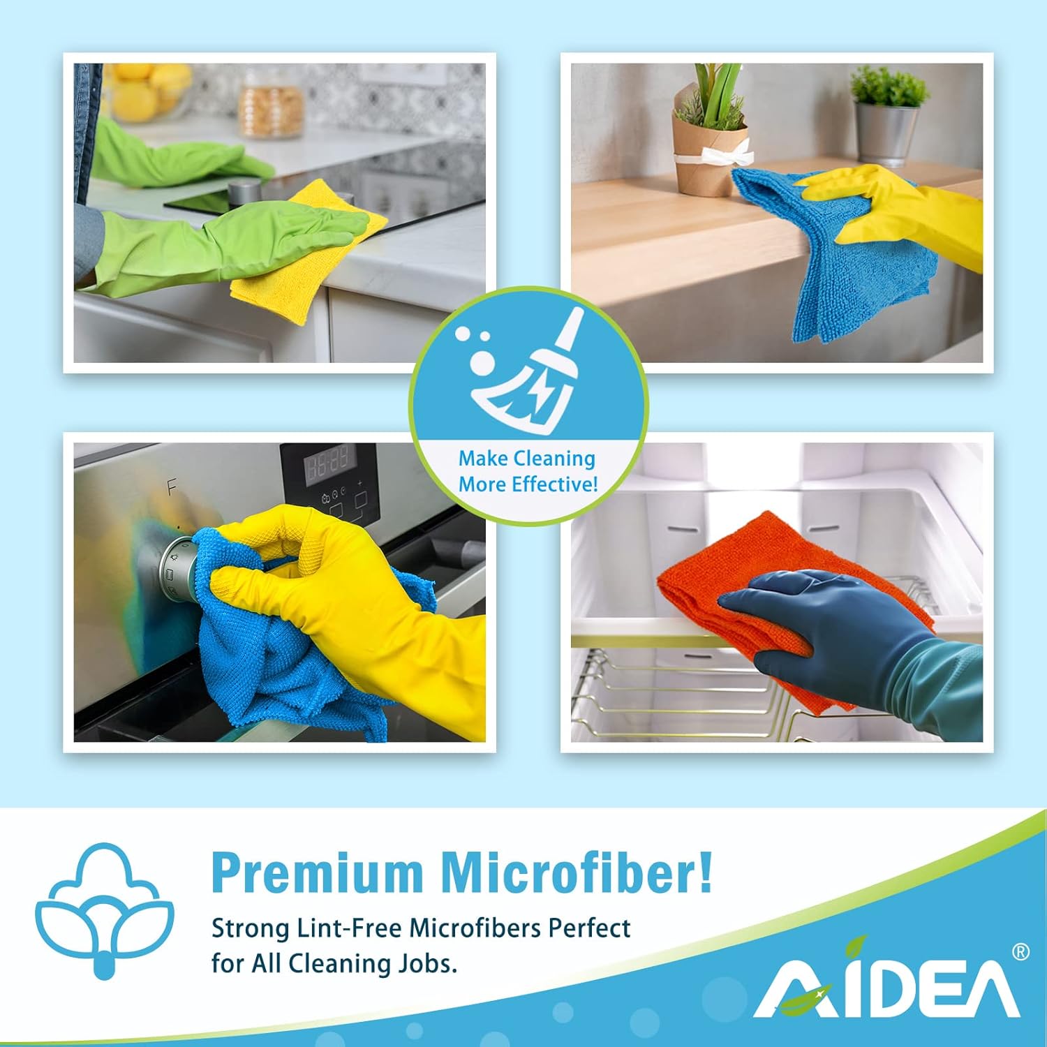 AIDEA Microfibre Cleaning Cloths, Pack of 8, Reusable Lint-Free 30×30 cm