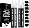 White Chalk Pens, Washable Liquid Chalk Pens for Blackboards, Window, Glass, Chalkboard, Jars, 4 Pack Chalk Markers (3mm & 6mm Reversible Tip) with 45 Labels, Wipeable Blackboard Pens