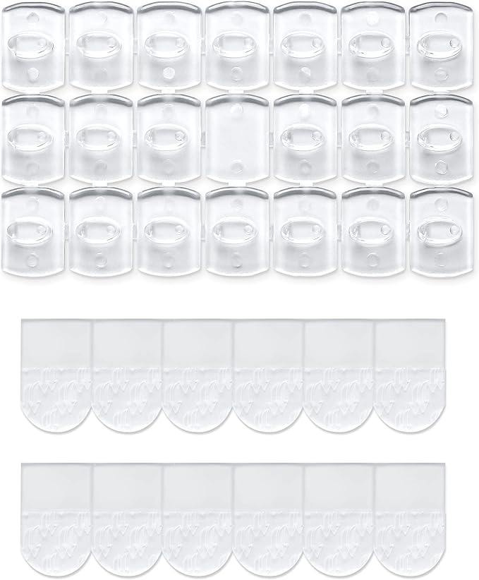 JELLYSUB Indoor Mini Light Clips with Adhesive Strips, 100 Clips+120 Strips, Clear, Damage Free Clips for Christmas/Festival Decoration, Removable Mini Wall Hooks for Hanging, Value Pack