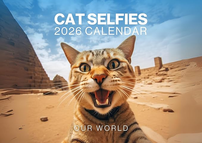 Cat Selfies Cat Calendar 2026, Funny Cat Wall Calendar 2026. Large 12 Month, Month to View with Notes & Checklist Pages, UK Made by Our World