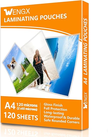 120 Sheets A4 Laminating Pouches,Gloss Finish,Rounded Corners, Clear,120 Micron (2 x 60 Micron) Laminator Pouches Glossy Laminate Pouch-Flexible Rigidity for Everyday Use