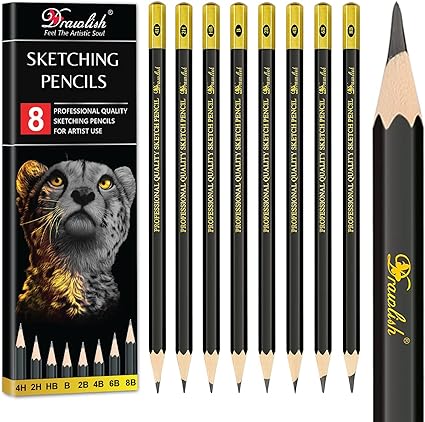 Sketching Pencils Set of 8 - B, 2B, 4B, 6B, 8B, HB, 2H, 4H - Drawing Pencils with Graphite Lead & Soft Basswood are Ideal for Sketching, Shading & Doodling - For Beginners & Professionals