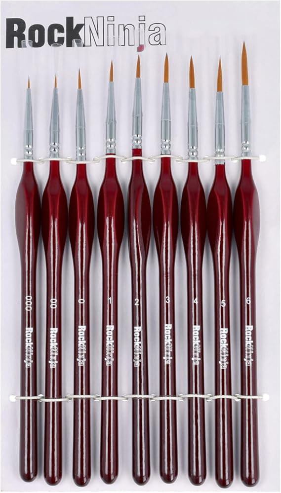 Detail Paint Brush Set, Rock Ninja 9pcs Thin Brushes for Fine Detailing & Art Painting - Acrylic,Watercolor, Oil Miniatures, Scale Models, Airplane Kits, Nail, Line Drawing