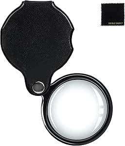 20X Pocket Magnifier - Black Mini Portable Handheld Folding Eye Loupe Magnifying Glass Lens with Rotating Protective Holster for Reading Inspection OS18