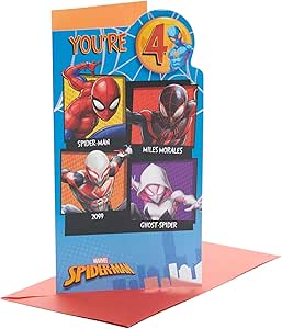 UK Greetings | Marvel 4th Birthday Card For Him/Boy | Happy Birthday Gifts | Him, Boys, Men | Spiderman Design | With Badge & Envelope | 127 x 235 mm