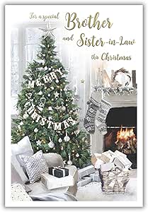 ICG Special Brother & Sister-in-law Christmas Card - Festive Lounge, Decorated Tree and Cosy Fireplace with a Foil Finish